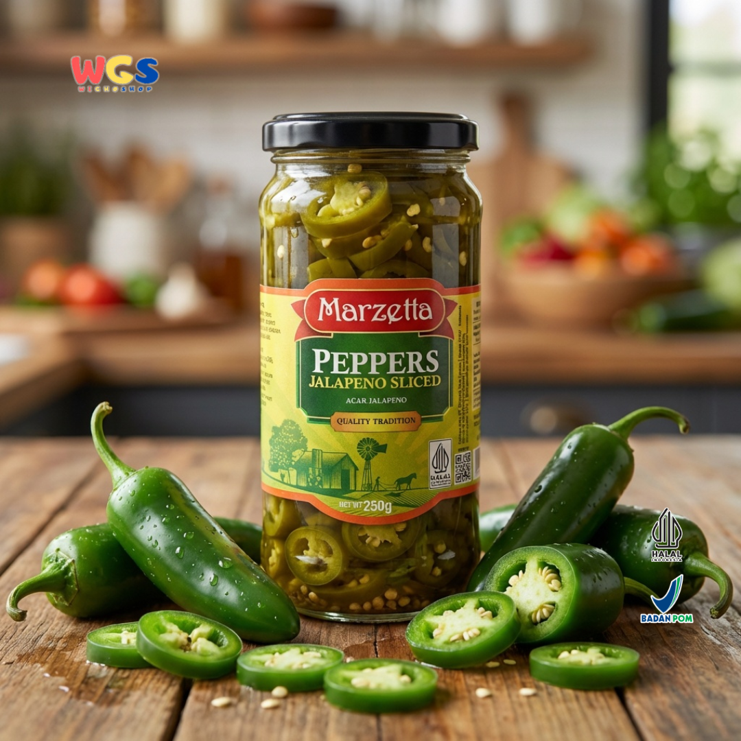 Marzetta Peppers Jalapeno Sliced 250g - Acar Jalapeno Iris Pedas Asam untuk Topping