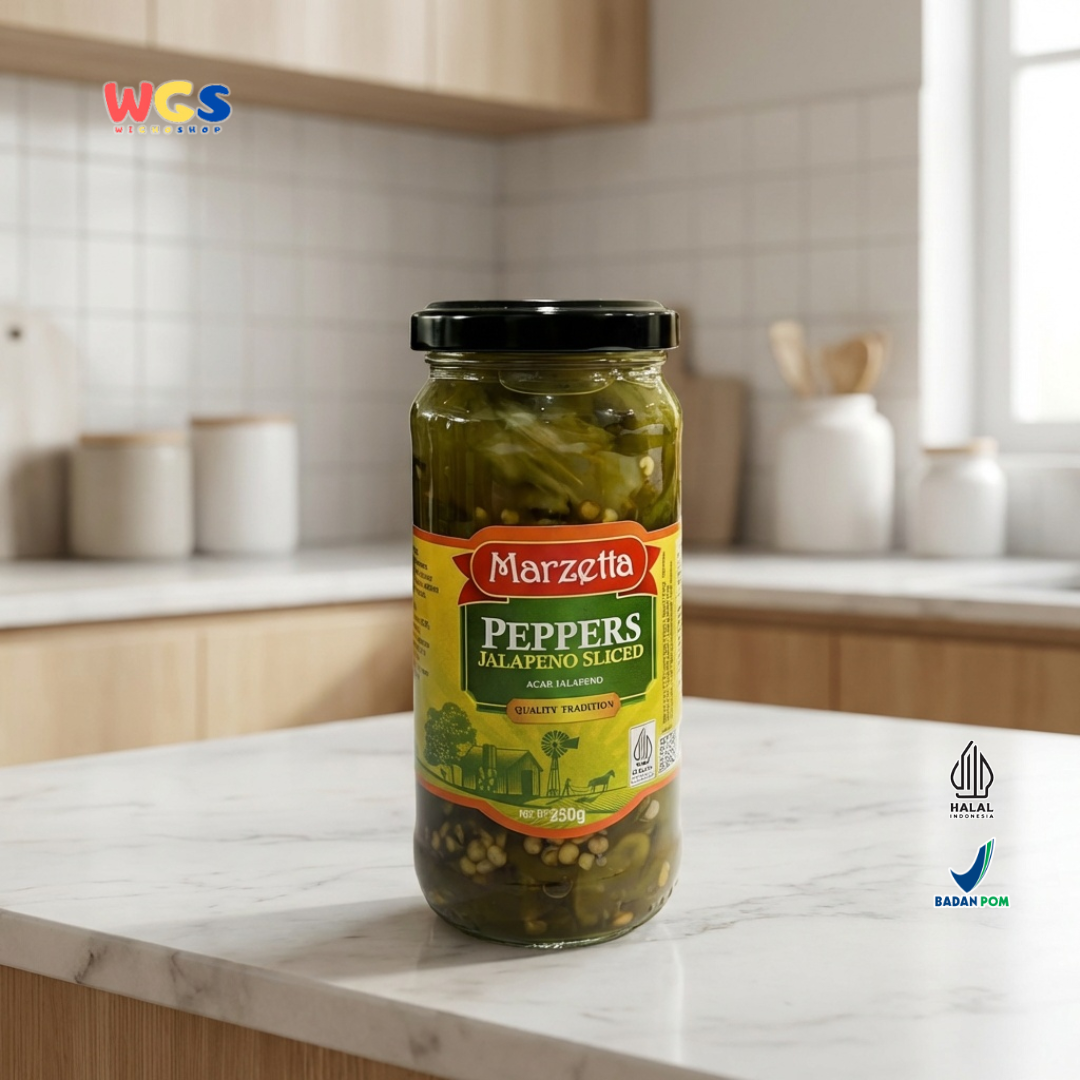 Marzetta Peppers Jalapeno Sliced 250g - Acar Jalapeno Iris Pedas Asam untuk Topping