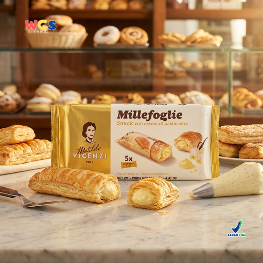Matilde Vicenzi Millefoglie Snack con Crema di Pasticceria 125g - Puff Pastry Isi Krim Vanila Premium Italia, Pastry Renyah Camilan Impor