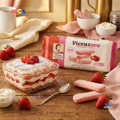 Matilde Vicenzi Vicenzovo Strawberry Ladyfinger 200g - Biskuit Lady Finger Stroberi Premium Italia untuk Tiramisu, Dessert, Trifle & Camilan