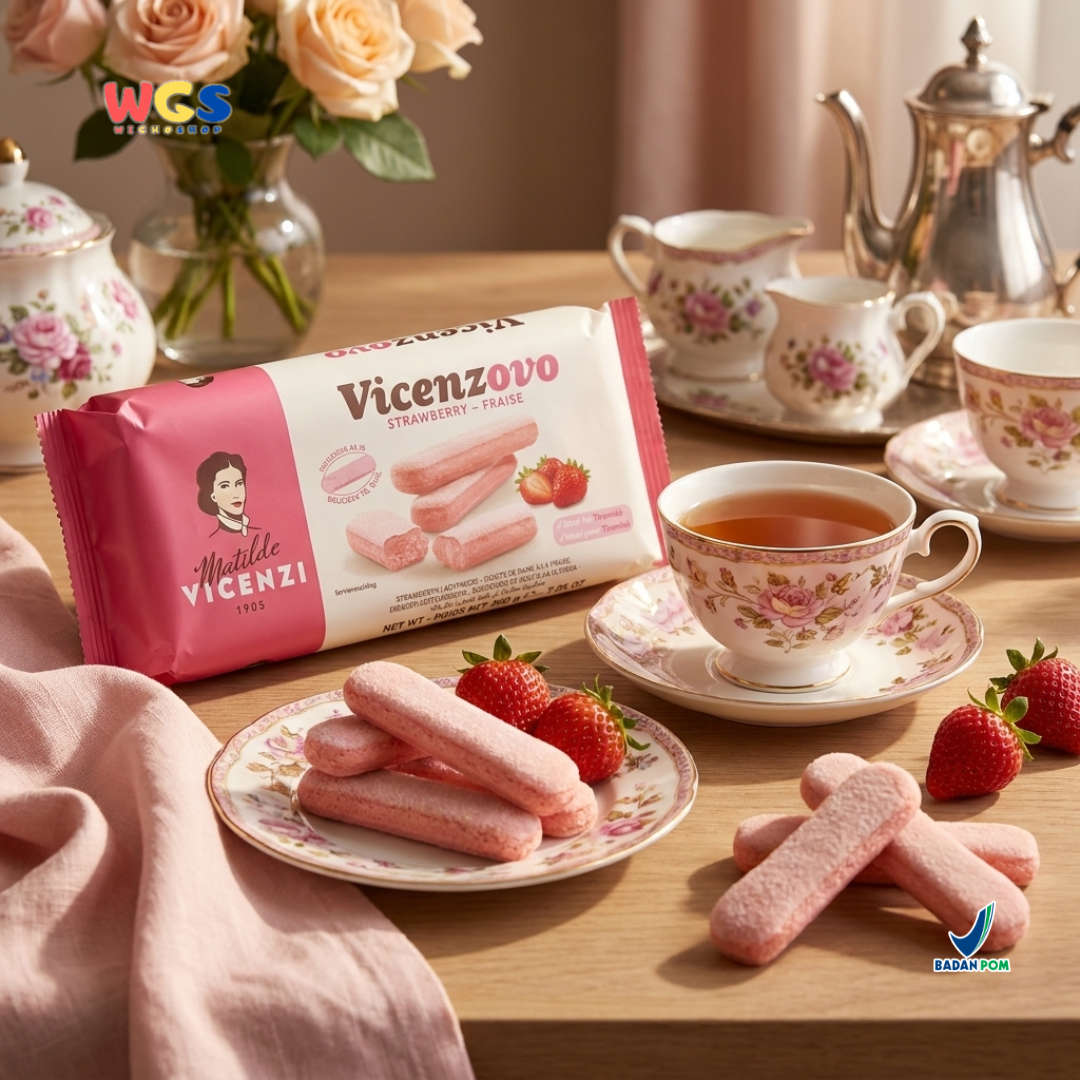 Matilde Vicenzi Vicenzovo Strawberry Ladyfinger 200g - Biskuit Lady Finger Stroberi Premium Italia untuk Tiramisu, Dessert, Trifle & Camilan