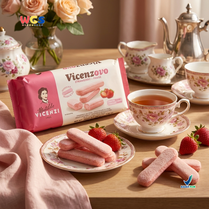 Matilde Vicenzi Vicenzovo Strawberry Ladyfinger 200g - Biskuit Lady Finger Stroberi Premium Italia untuk Tiramisu, Dessert, Trifle & Camilan