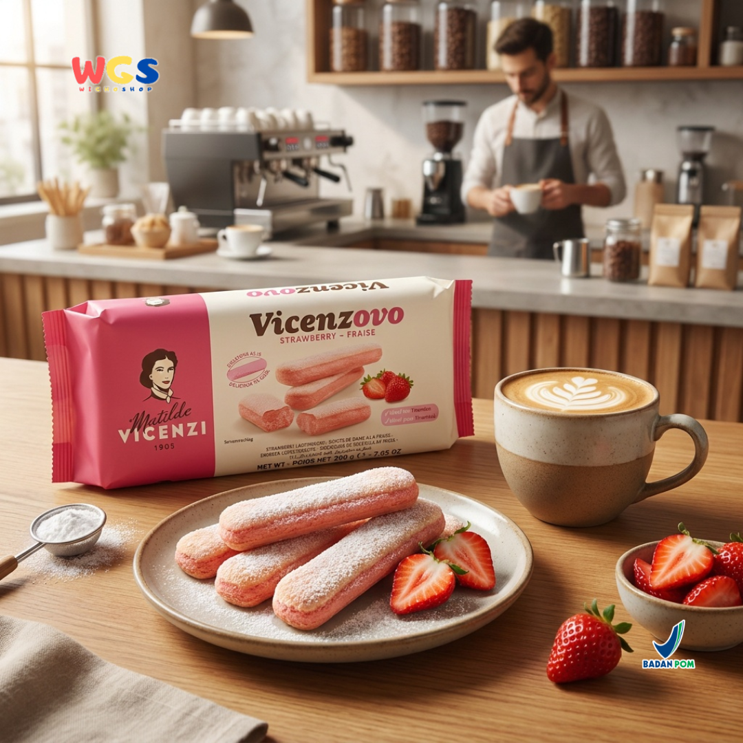 Matilde Vicenzi Vicenzovo Strawberry Ladyfinger 200g - Biskuit Lady Finger Stroberi Premium Italia untuk Tiramisu, Dessert, Trifle & Camilan