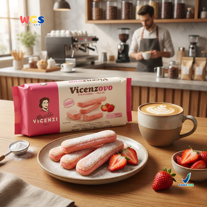 Matilde Vicenzi Vicenzovo Strawberry Ladyfinger 200g - Biskuit Lady Finger Stroberi Premium Italia untuk Tiramisu, Dessert, Trifle & Camilan