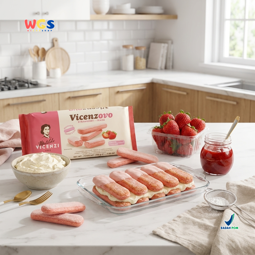 Matilde Vicenzi Vicenzovo Strawberry Ladyfinger 200g - Biskuit Lady Finger Stroberi Premium Italia untuk Tiramisu, Dessert, Trifle & Camilan