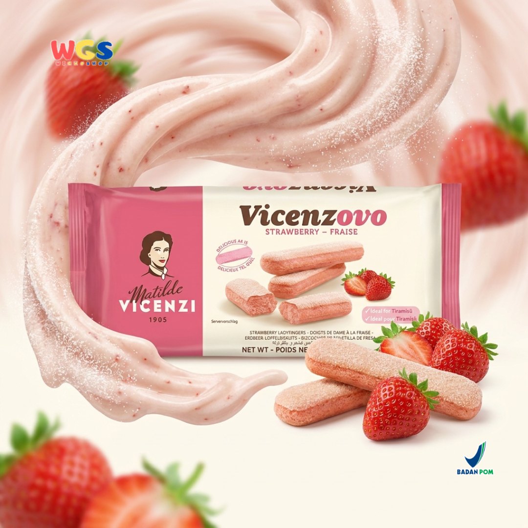 Matilde Vicenzi Vicenzovo Strawberry Ladyfinger 200g - Biskuit Lady Finger Stroberi Premium Italia untuk Tiramisu, Dessert, Trifle & Camilan