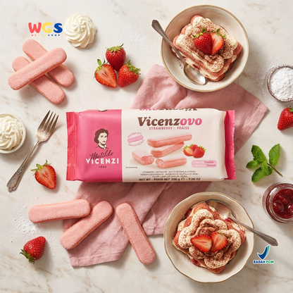 Matilde Vicenzi Vicenzovo Strawberry Ladyfinger 200g - Biskuit Lady Finger Stroberi Premium Italia untuk Tiramisu, Dessert, Trifle & Camilan