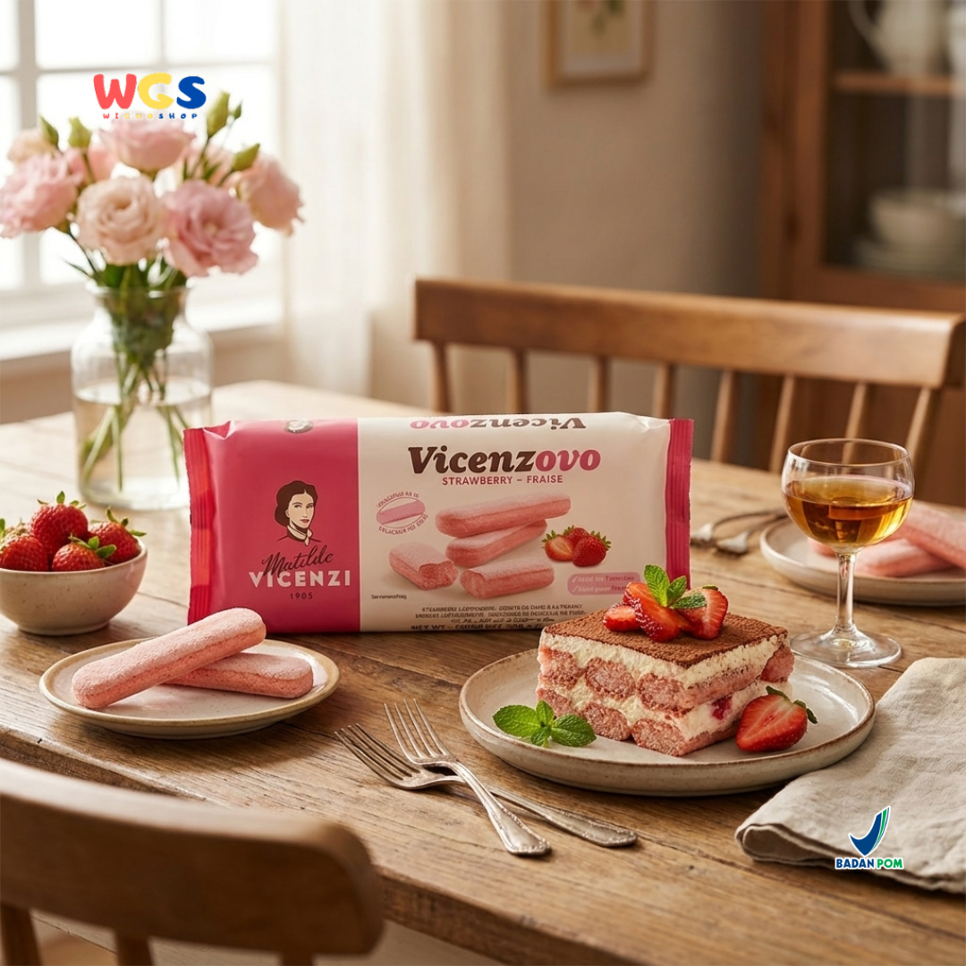 Matilde Vicenzi Vicenzovo Strawberry Ladyfinger 200g - Biskuit Lady Finger Stroberi Premium Italia untuk Tiramisu, Dessert, Trifle & Camilan
