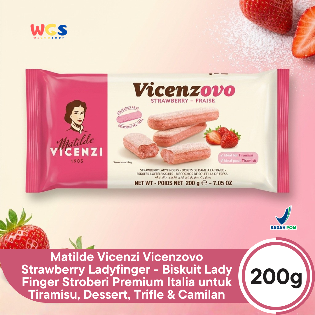 Matilde Vicenzi Vicenzovo Strawberry Ladyfinger 200g - Biskuit Lady Finger Stroberi Premium Italia untuk Tiramisu, Dessert, Trifle & Camilan