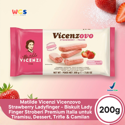 Matilde Vicenzi Vicenzovo Strawberry Ladyfinger 200g - Biskuit Lady Finger Stroberi Premium Italia untuk Tiramisu, Dessert, Trifle & Camilan