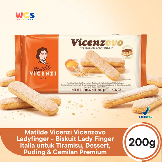 Matilde Vicenzi Vicenzovo Ladyfinger 200g - Biskuit Lady Finger Italia untuk Tiramisu, Dessert, Puding & Camilan Premium