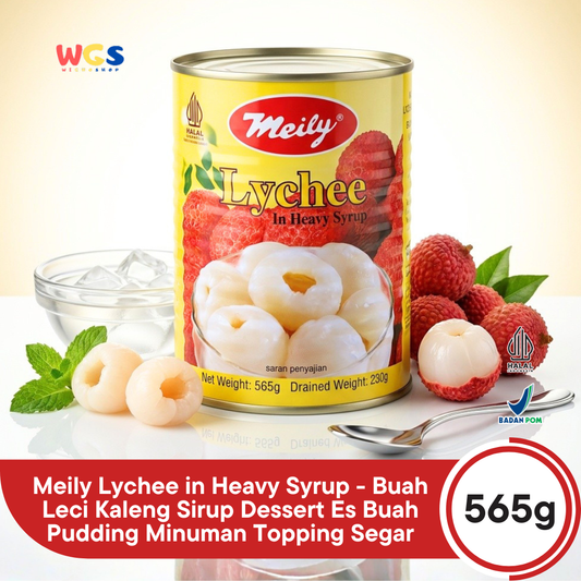 Meily Lychee in Heavy Syrup 565g - Buah Leci Kaleng Sirup Dessert Es Buah Pudding Minuman Topping Segar