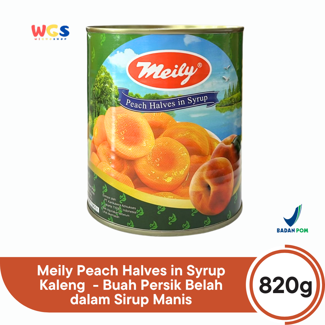 Meily Peach Halves in Syrup Kaleng ±820g – Buah Persik Belah dalam Sirup Manis