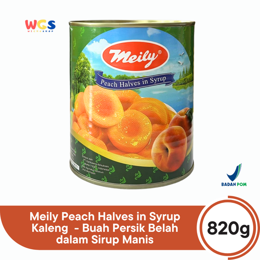 Meily Peach Halves in Syrup Kaleng ±820g – Buah Persik Belah dalam Sirup Manis
