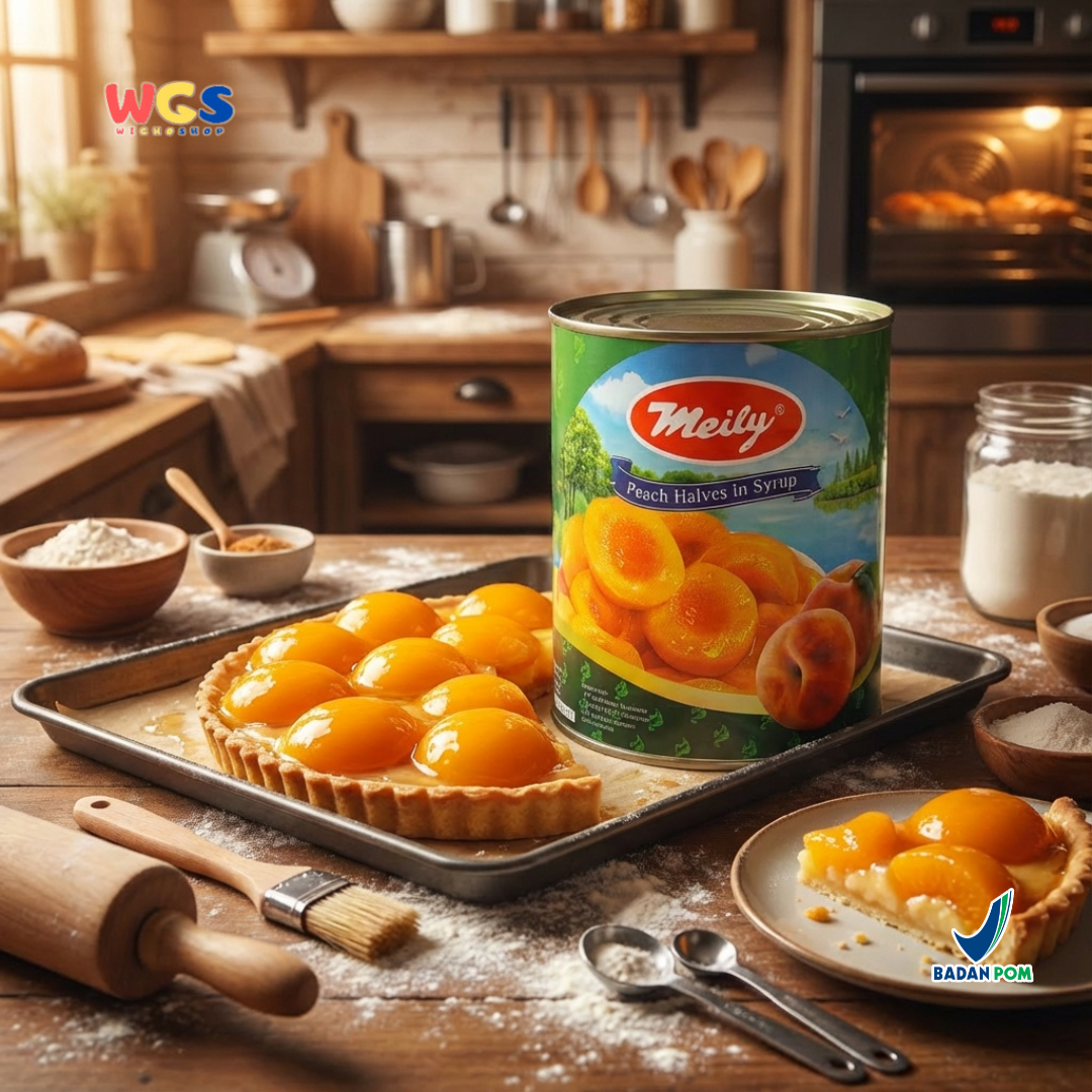 Meily Peach Halves in Syrup Kaleng ±820g – Buah Persik Belah dalam Sirup Manis
