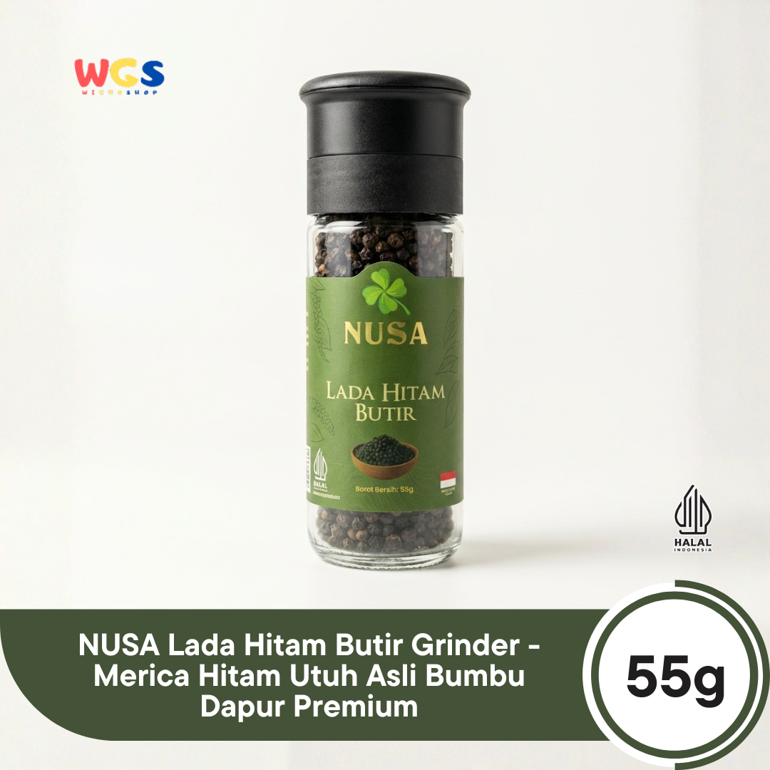 NUSA Lada Hitam Butir 55g dengan Grinder - Black Pepper Whole Biji Merica Premium Lampung