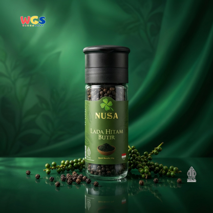 NUSA Lada Hitam Butir 55g dengan Grinder - Black Pepper Whole Biji Merica Premium Lampung