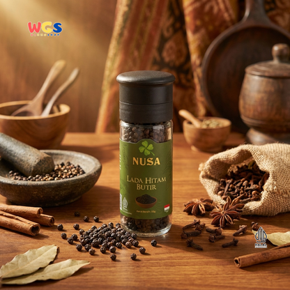 NUSA Lada Hitam Butir 55g dengan Grinder - Black Pepper Whole Biji Merica Premium Lampung