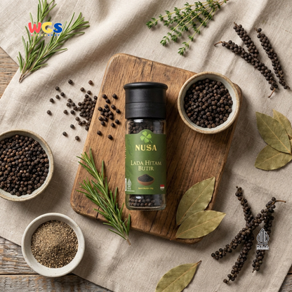 NUSA Lada Hitam Butir 55g dengan Grinder - Black Pepper Whole Biji Merica Premium Lampung