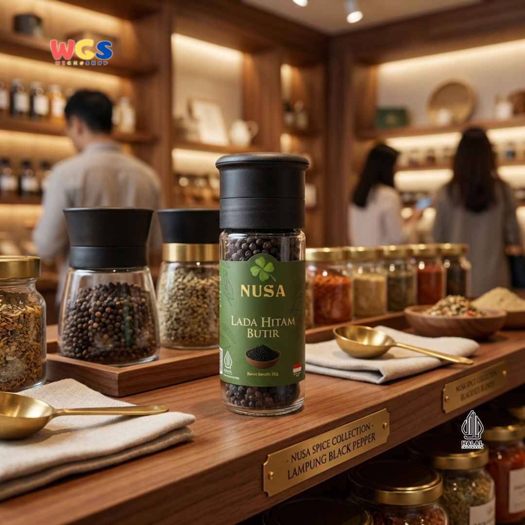 NUSA Lada Hitam Butir 55g dengan Grinder - Black Pepper Whole Biji Merica Premium Lampung