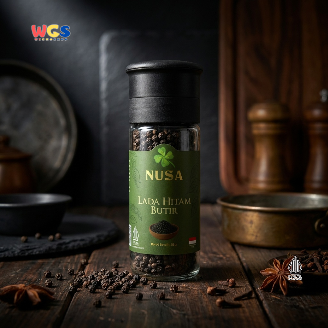 NUSA Lada Hitam Butir 55g dengan Grinder - Black Pepper Whole Biji Merica Premium Lampung