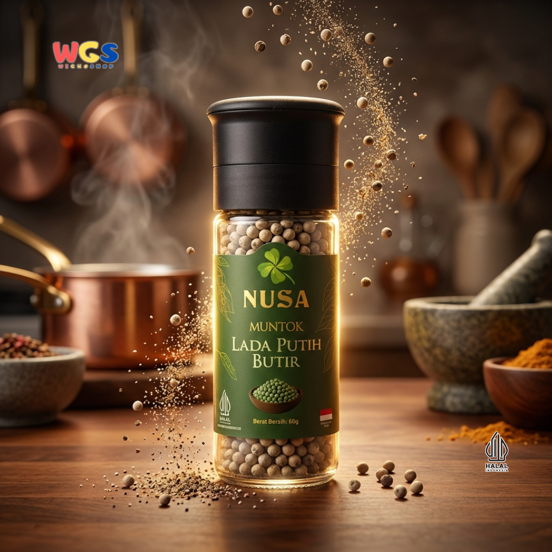 NUSA Muntok Lada Putih Butir 60g Grinder - Merica Putih Utuh Asli Bumbu Premium