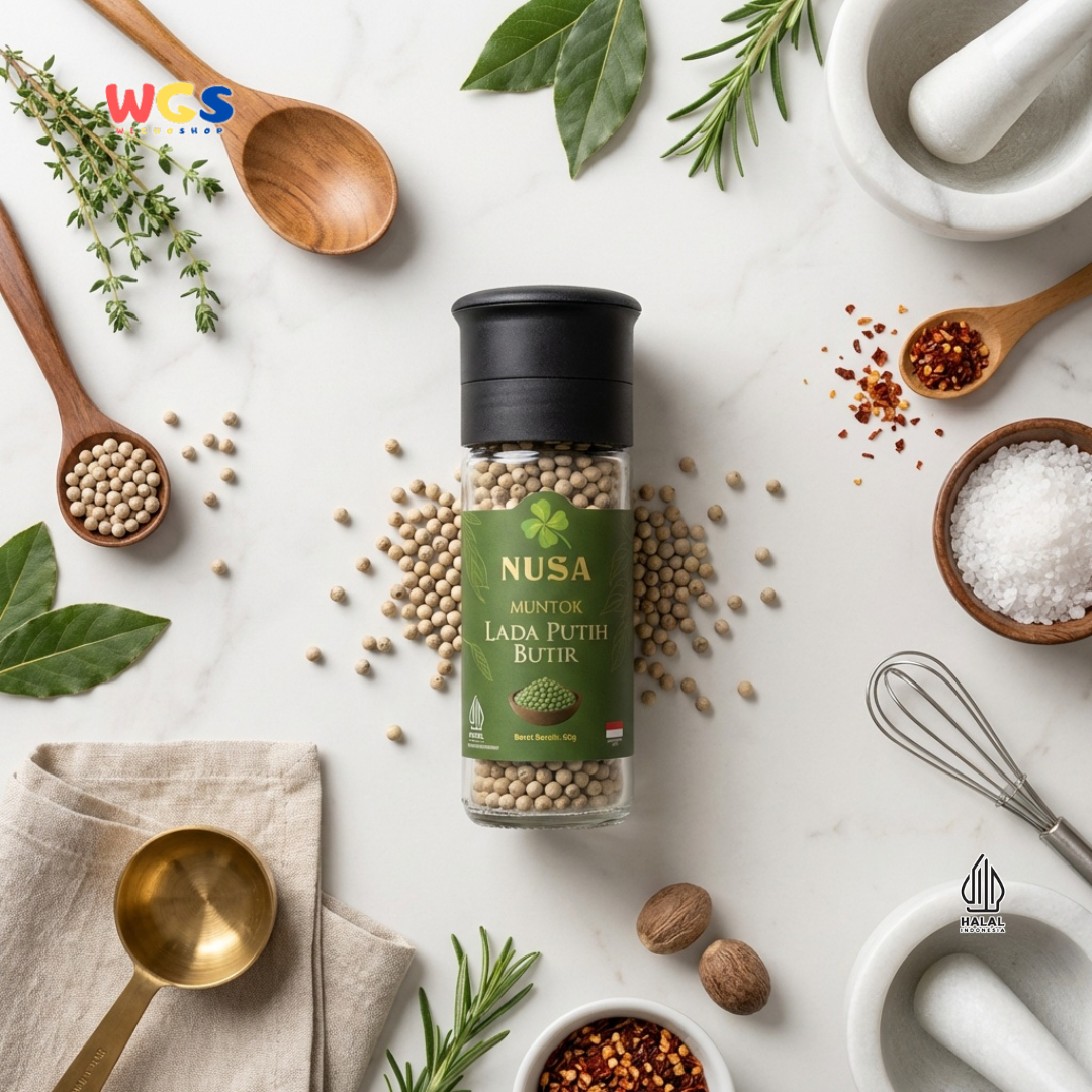 NUSA Muntok Lada Putih Butir 60g Grinder - Merica Putih Utuh Asli Bumbu Premium