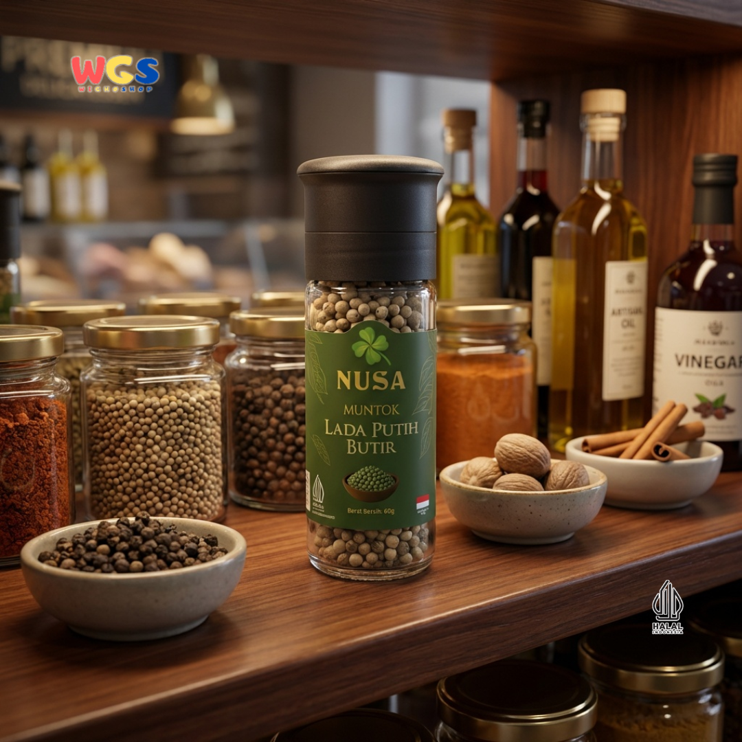 NUSA Muntok Lada Putih Butir 60g Grinder - Merica Putih Utuh Asli Bumbu Premium