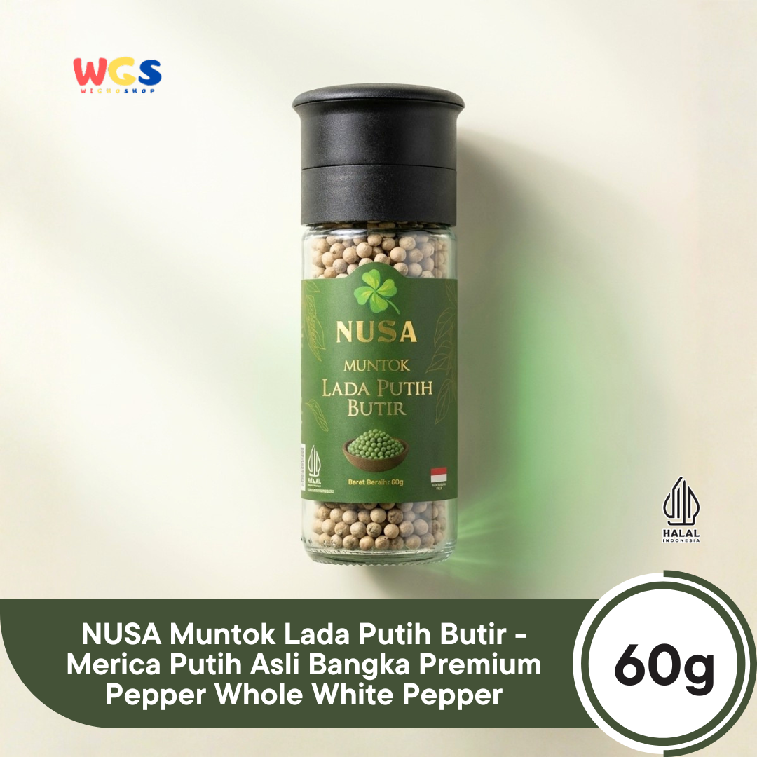 NUSA Muntok Lada Putih Butir 60g Grinder - Merica Putih Utuh Asli Bumbu Premium