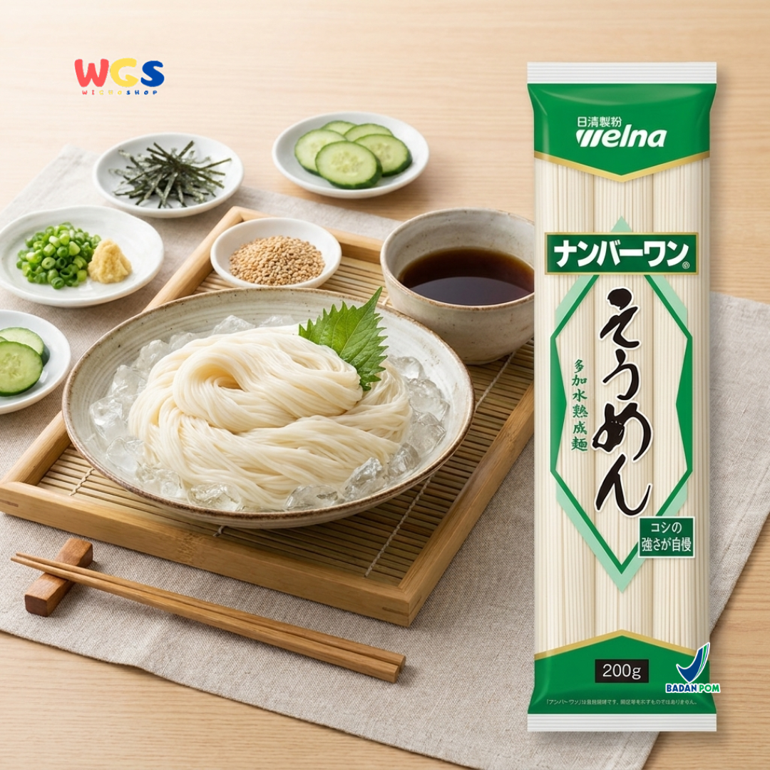 Nisshin Seifun Welna Somen Number One 200g - Mie Jepang Halus Kering Somen Noodle Cold Noodle Sup Kuah Salad Noodle
