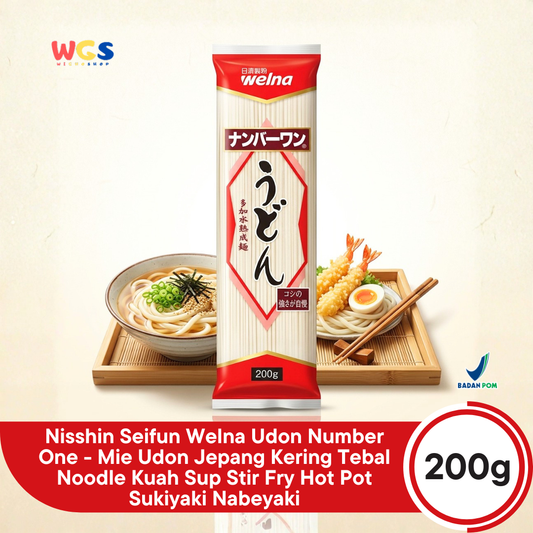 Nisshin Seifun Welna Udon Number One 200g - Mie Udon Jepang Kering Tebal Noodle Kuah Sup Stir Fry Hot Pot Sukiyaki Nabeyaki