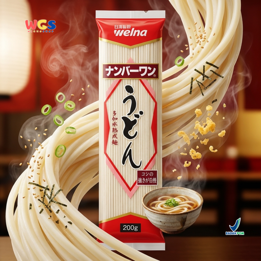 Nisshin Seifun Welna Udon Number One 200g - Mie Udon Jepang Kering Tebal Noodle Kuah Sup Stir Fry Hot Pot Sukiyaki Nabeyaki
