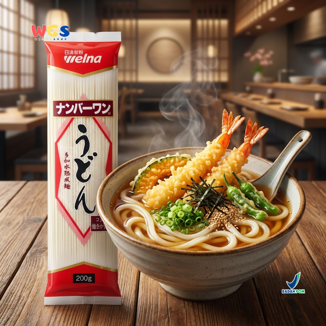Nisshin Seifun Welna Udon Number One 200g - Mie Udon Jepang Kering Tebal Noodle Kuah Sup Stir Fry Hot Pot Sukiyaki Nabeyaki