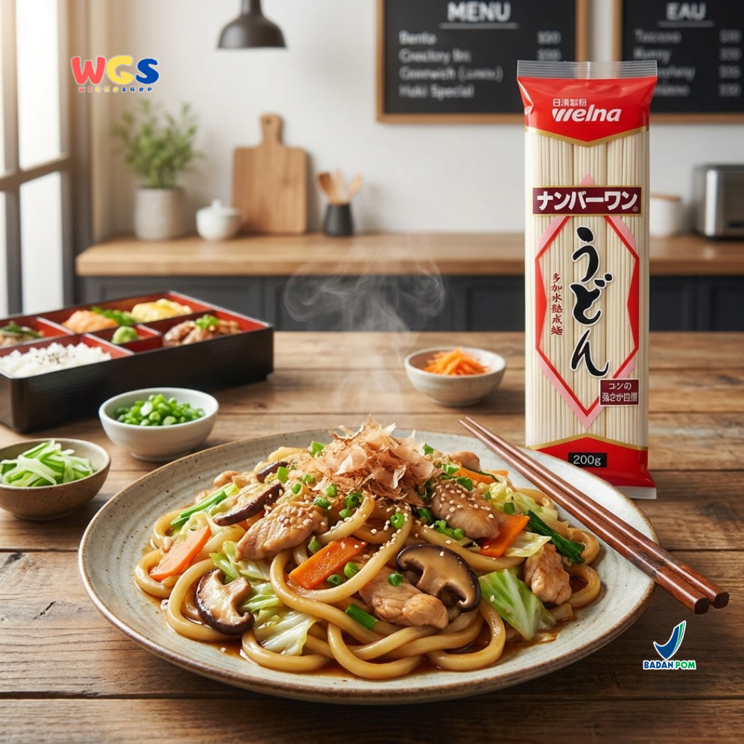 Nisshin Seifun Welna Udon Number One 200g - Mie Udon Jepang Kering Tebal Noodle Kuah Sup Stir Fry Hot Pot Sukiyaki Nabeyaki