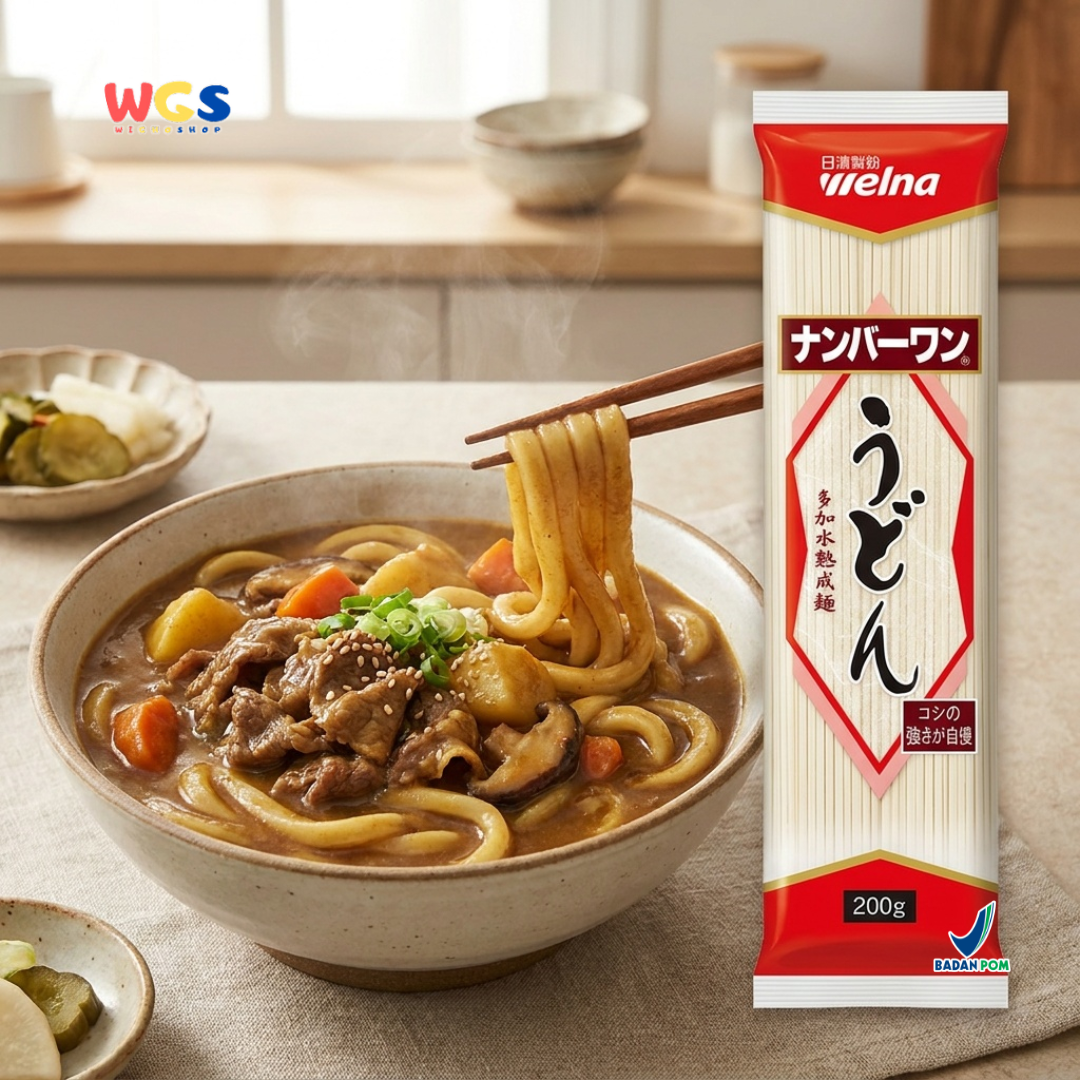 Nisshin Seifun Welna Udon Number One 200g - Mie Udon Jepang Kering Tebal Noodle Kuah Sup Stir Fry Hot Pot Sukiyaki Nabeyaki