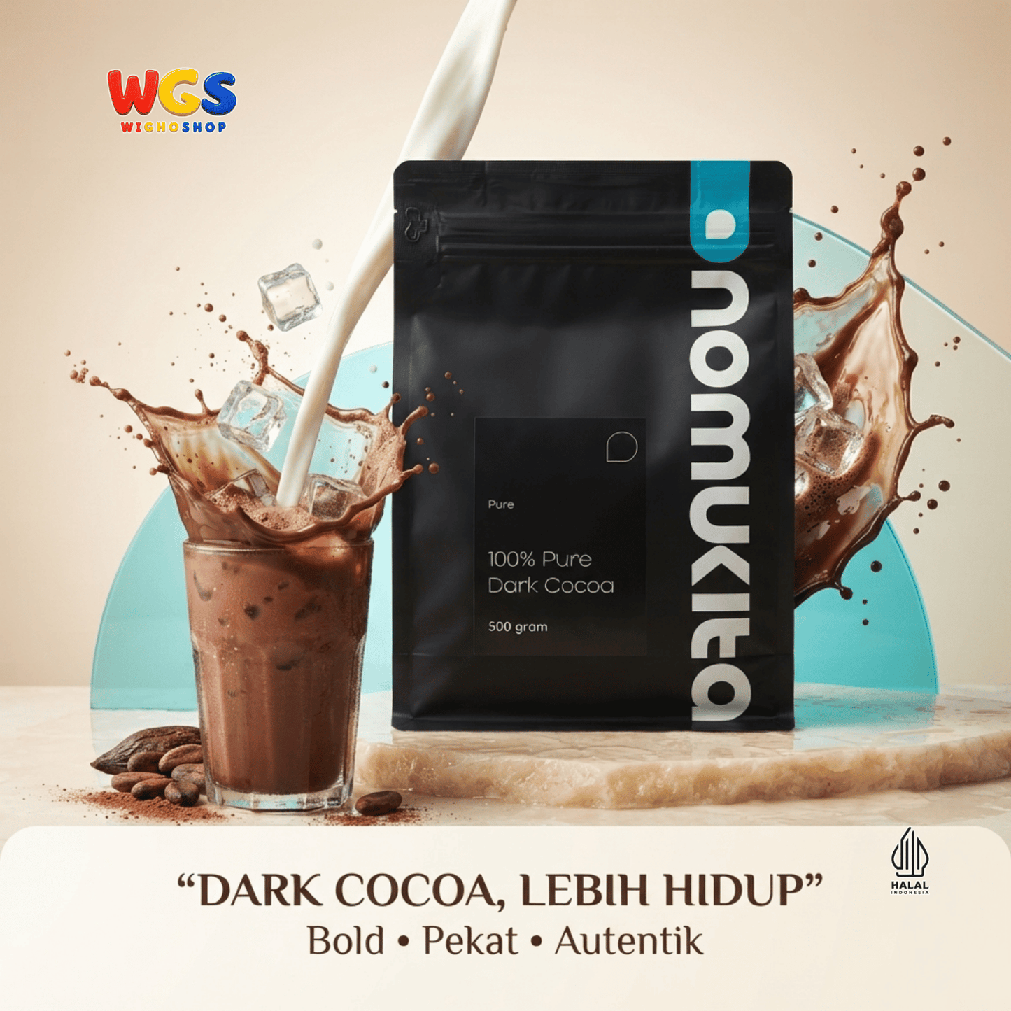 Nomukita 100% Pure Dark Cocoa 500g - Bubuk Cokelat Kakao Murni Tanpa Gula untuk Minuman Cafe Kue Baking Halal