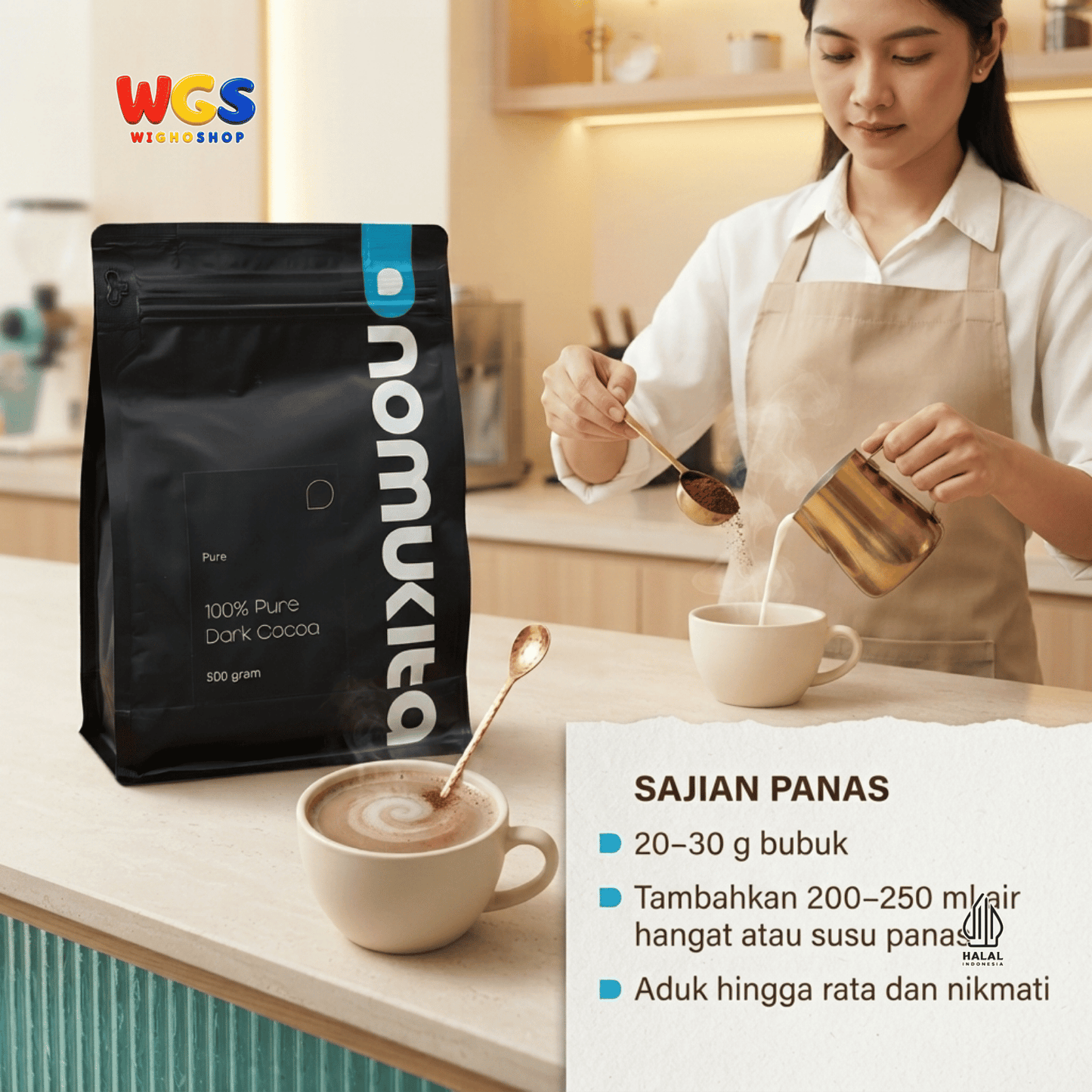 Nomukita 100% Pure Dark Cocoa 500g - Bubuk Cokelat Kakao Murni Tanpa Gula untuk Minuman Cafe Kue Baking Halal