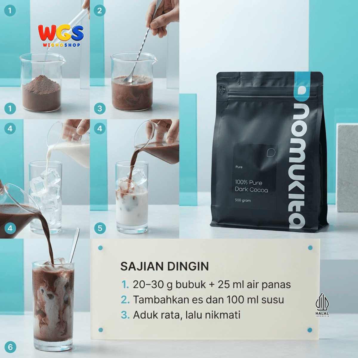 Nomukita 100% Pure Dark Cocoa 500g - Bubuk Cokelat Kakao Murni Tanpa Gula untuk Minuman Cafe Kue Baking Halal