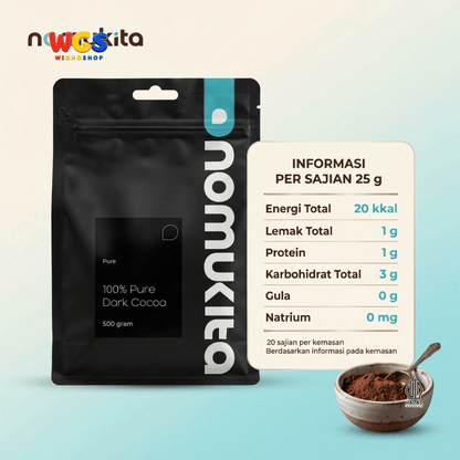 Nomukita 100% Pure Dark Cocoa 500g - Bubuk Cokelat Kakao Murni Tanpa Gula untuk Minuman Cafe Kue Baking Halal