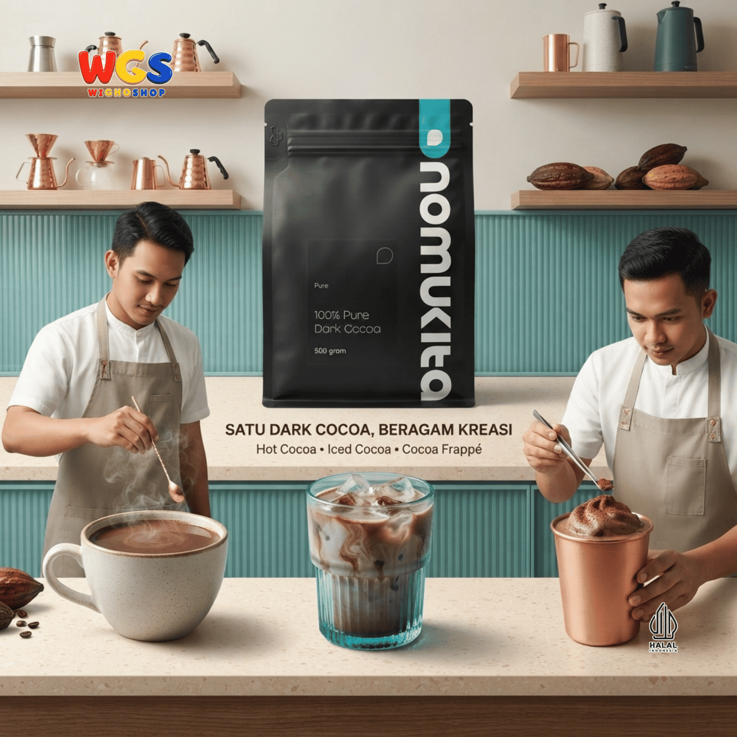 Nomukita 100% Pure Dark Cocoa 500g - Bubuk Cokelat Kakao Murni Tanpa Gula untuk Minuman Cafe Kue Baking Halal