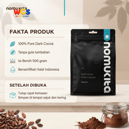 Nomukita 100% Pure Dark Cocoa 500g - Bubuk Cokelat Kakao Murni Tanpa Gula untuk Minuman Cafe Kue Baking Halal