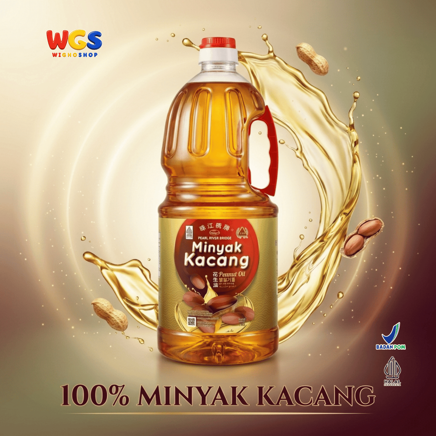 Pearl River Bridge Peanut Oil 1.8L - Minyak Kacang Tanah 100% untuk Tumis Goreng Chinese Food Masakan Asia Halal