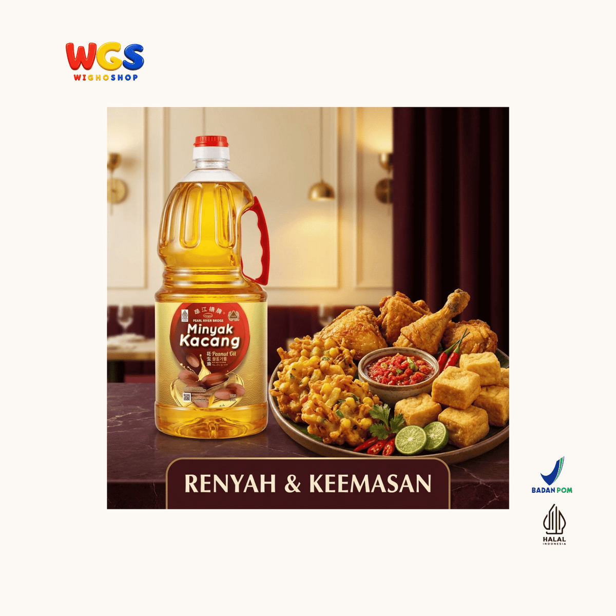 Pearl River Bridge Peanut Oil 1.8L - Minyak Kacang Tanah 100% untuk Tumis Goreng Chinese Food Masakan Asia Halal