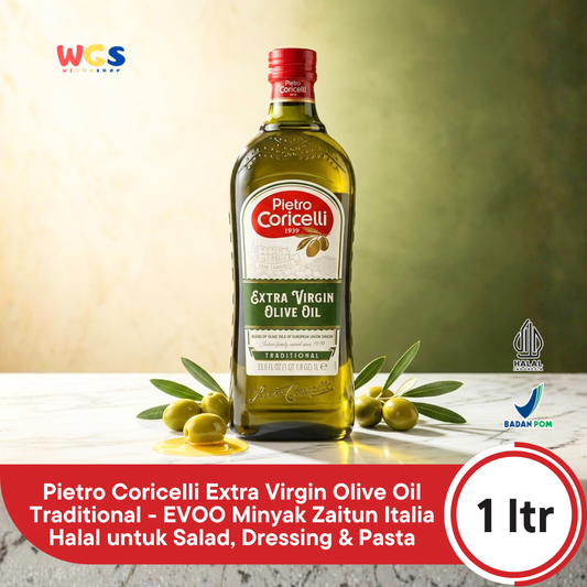 Pietro Coricelli Extra Virgin Olive Oil Traditional 1L - EVOO Minyak Zaitun Italia Halal untuk Salad, Dressing & Pasta