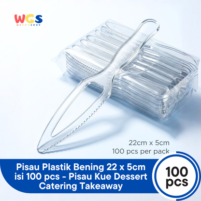 WGS Pisau Plastik Bening 22 x 5cm isi 100 pcs - Pisau Kue Dessert Catering Takeaway