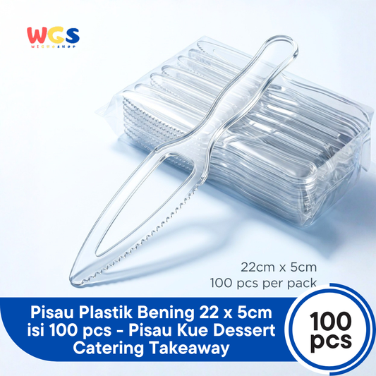 WGS Pisau Plastik Bening 22 x 5cm isi 100 pcs - Pisau Kue Dessert Catering Takeaway