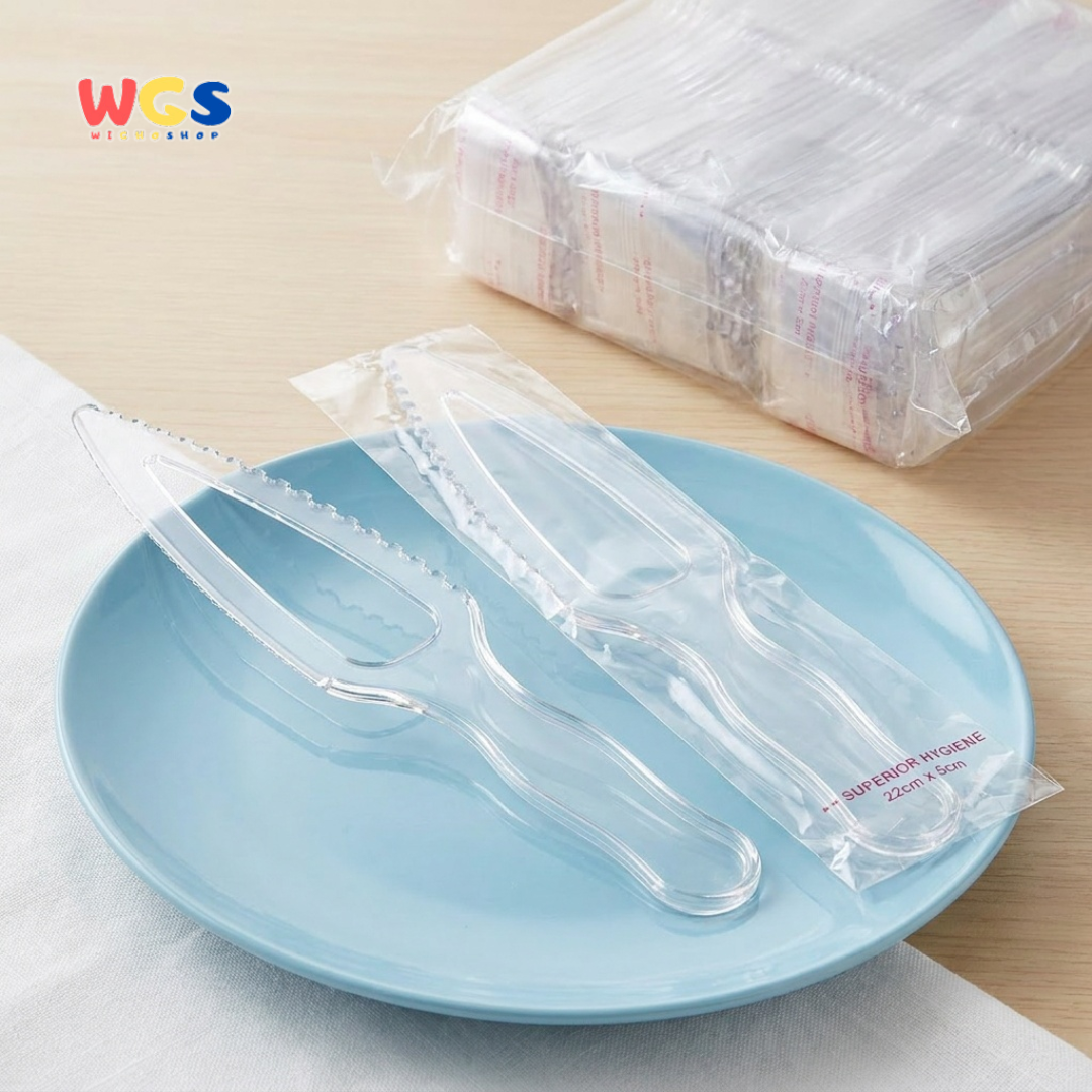 WGS Pisau Plastik Bening 22 x 5cm isi 100 pcs - Pisau Kue Dessert Catering Takeaway