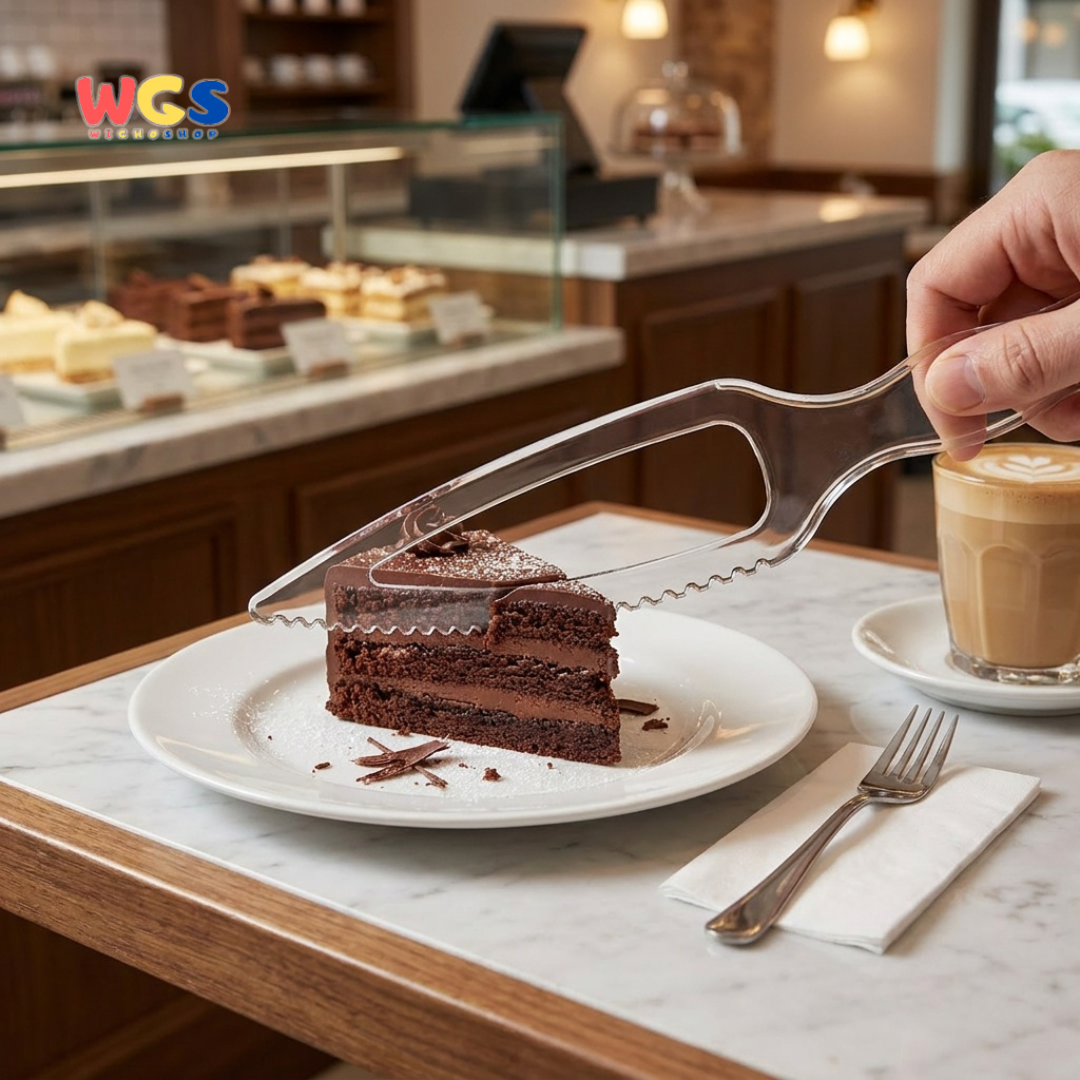 WGS Pisau Plastik Bening 22 x 5cm isi 100 pcs - Pisau Kue Dessert Catering Takeaway