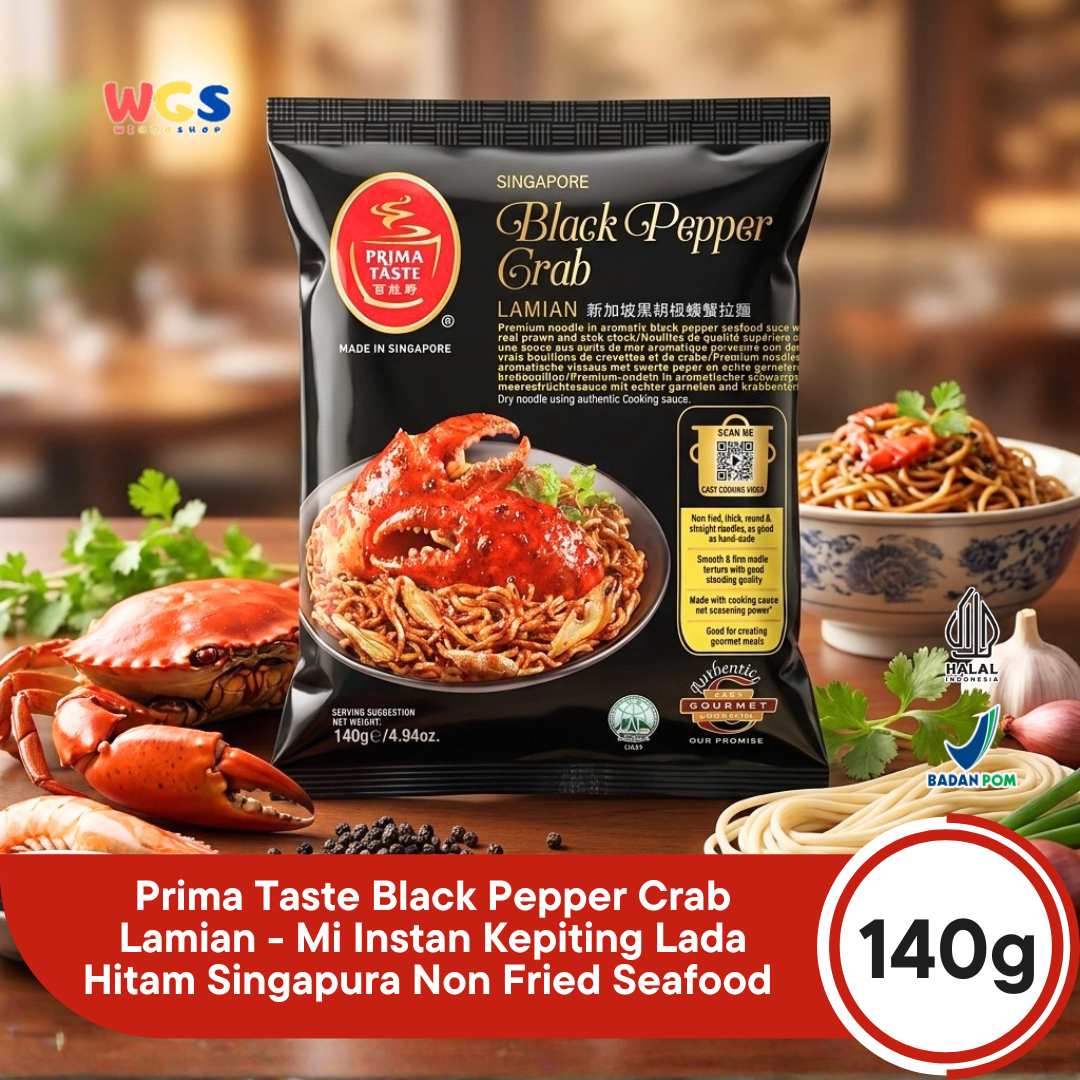 Prima Taste La Mian Black Pepper Crab Noodles 180g – Premium Dry Noodles with Black Pepper Crab Flavor