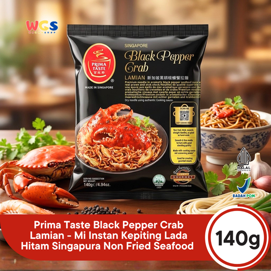 Prima Taste Black Pepper Crab Lamian 140g - Mi Instan Kepiting Lada Hitam Singapura Non Fried Seafood